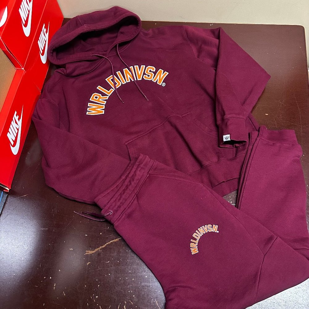 World Vision Mens Maroon Long Sleeve Hoodie And Jogger Sweat Tracksuit Size L